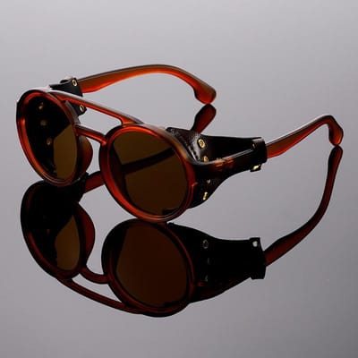 Lunettes de soleil Steampunk Vintage Unisexe Lunettes de soleil Rétro Rondes en Cuir pour Hommes Lunettes de Soleil Steampunk d'Extérieur UV400 1PC gray