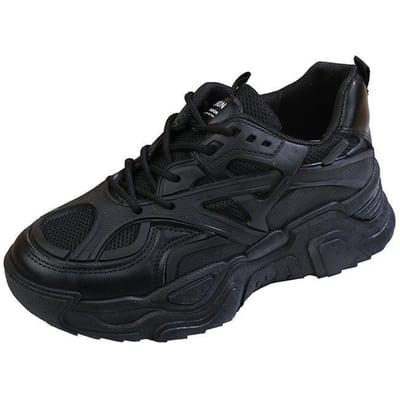Zomer Nieuwe Platform Platform Sneaker Vrouwelijke Student Effen Kleur Mode Vetersluiting Afslankend Casual Daddy Schoenen Vrouwelijk 38 black