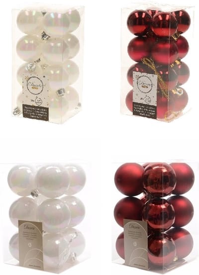 Kerstversiering kunststof kerstballen kleuren mix parelmoer wit/donkerrood 4 en 6 cm pakket van 80x stuks