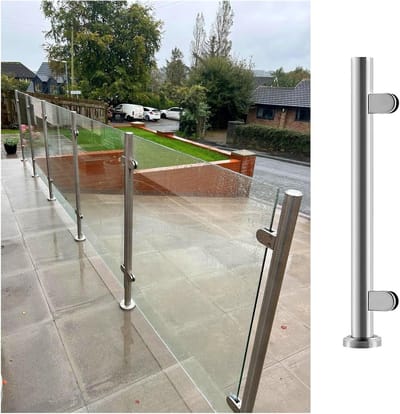 Balustrade paal - Glazen reling paal - Terras afscheiding - Roestvrij staal - 60-110 cm - Grijs