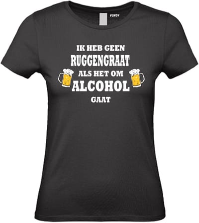 Dames T-shirt Ik heb geen Ruggengraat als het om Alcohol gaat | Oktoberfest dames heren | Carnavalskleding heren dames | Foute party | Zwart dames | maat XS