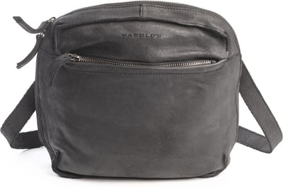 HAROLD'S Leren Schoudertas Submarine Crossbag Zip Black Zwart
