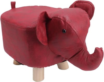 Dieren Voetbankje - Kinderkrukje Poef - Spelen en Zitten - Antislip Basis - 28 cm Hoog - Rood