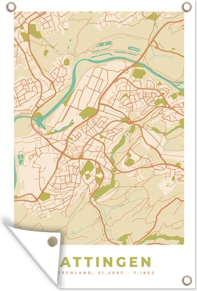 Muurdecoratie Hattingen - Vintage - Plattegrond - Stadskaart - Kaart - 120x180 cm - Tuinposter - Tuindoek