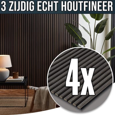 YSONIC Akoestische Wand Panelen - 4 Stuks - 260x60 - Echt Houtfineer - Luxe & Stijlvolle Geluidsabsorptie Eiken Akupaneel - 3 Zijdige Laminatie - Smokey Oak