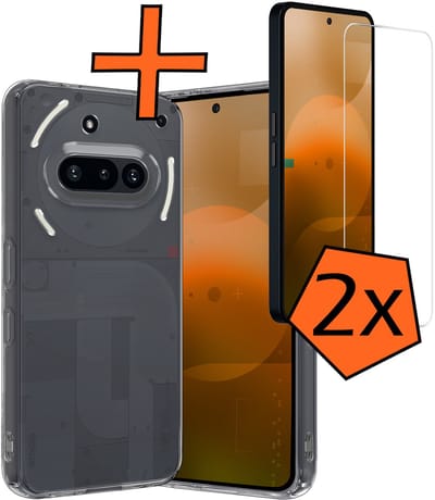 Hoes - Met 2x Screenprotector - Geschikt voor Nothing Phone (3a) - Sterk & Shockproof - Back Cover - Siliconen Case - Telefoon Hoes - Transparant