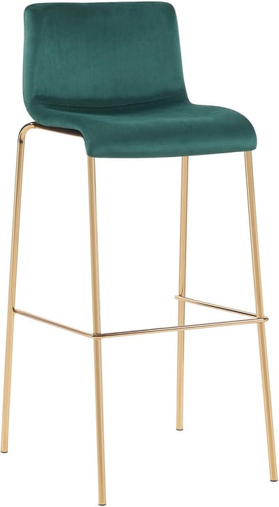 CLP Hoover Barkruk - met rugleuning - en voetensteun - met metalen frame in goudkleurige look - velvet - fluweel - groen/goud