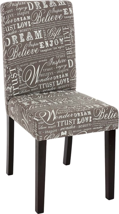 Set van 2 eetkamerstoelen Keukenstoel Littau ~ textiel met letters, grijs, donkere poten
