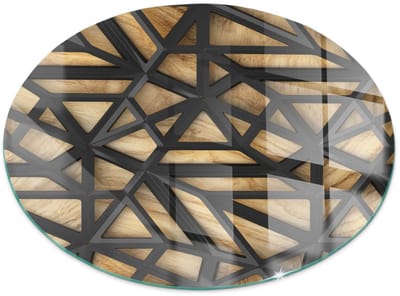Tulup Kachel Vloerplaat - Geometrie met hout Vloerplaat Openhaard - 50 cm - Bruin Vloerplaat Voor Houtkachel - Ronde Kachel Vloerplaat - Vloerplaat Voor Kachel - Plaat Onder Houtkachel - Onderplaat Kachel
