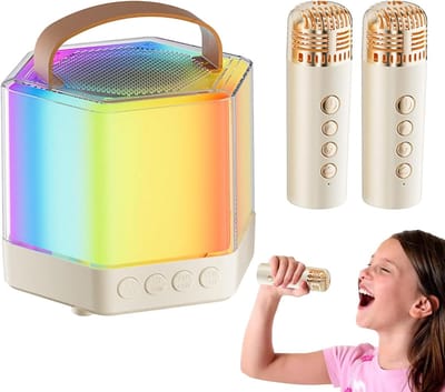 Karaoke Machine - Draagbare Speaker - Feest Muziek - Met Verlichting - 12 x 12 cm - Wit