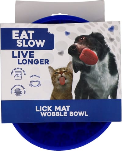 Eat Slow Live Longer Likmat Wiebelkom Pootafdrukken - 17 cm - Snuffelmat - Anti-schrok Kom - Slowfeeder – Afleiding – Belonen - Honden en Katten – voor Lekkernij - 100% Siliconen – Vaatwasserbestendig – Voerpuzzel Kat - Blauw