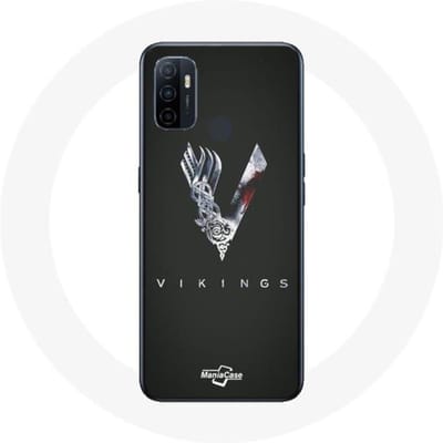 Coque pour Oppo A53 Vikings Série Saison 6 logo V Epée Gris Fond Noir