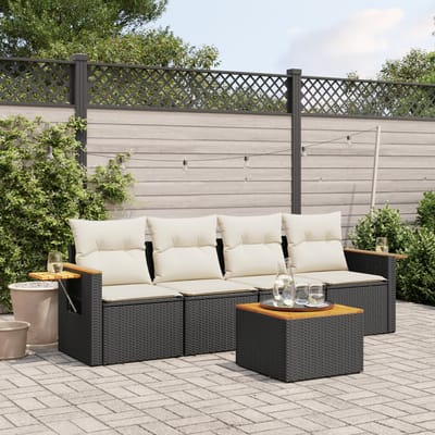 vidaXL - 5-delige - Loungeset - met - kussens - poly - rattan - zwart