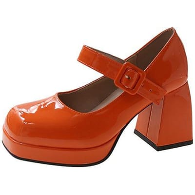 Dames Mary Jane Schoenen Nieuwe Vierkante Neus Platform Dames Hoge Hakken Grote Maat 35-44 Dames Blokhakken Antislip Pumps 43 red