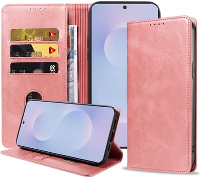 Geschikt voor Samsung Galaxy S25 Edge Telefoonhoesje Kunstleer met Magnetische sluiting en Pasjeshouder Bookcase met Klepje - Walletcase with Cardslot - Rosé Goud - Smartphonica geschikt voor Samsung Galaxy S25 Edge