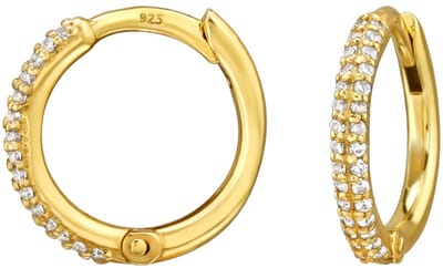 Joy|S - Zilveren oorringen - 12 mm / 1.6 mm - zirkonia setting - klap scharnier sluiting - sterling zilver 925 - goldplated - oorbellen - t81