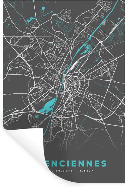 Muurstickers - Sticker Folie - Valenciennes - Frankrijk - Plattegrond - Stadskaart - Kaart - 20x30 cm - Plakfolie - Muurstickers Kinderkamer - Zelfklevend Behang - Zelfklevend behangpapier - Stickerfolie