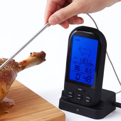 Lomera Digitale Vleesthermometer - Draadloze Vleesthermometer - Oventhermometer - Kerntemperatuur Vlees - Draadloze Ontvanger - Thermometer Met Timer - Led Achtergrondverlichting - Rvs Sonde - Temperatuurweergave Celsius
