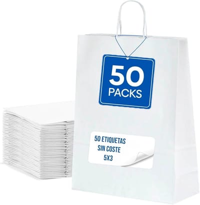 50x Kraft Papieren Zakken met Roezbuuste Handgrepen Cadeauverpakking 22x10x27 cm