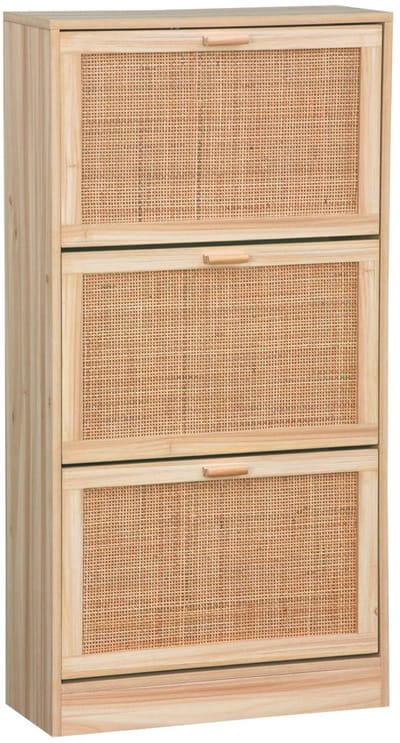 sweeek - Schoenenkast met 3 kleplades rotan en houteffect 60cm - camargue