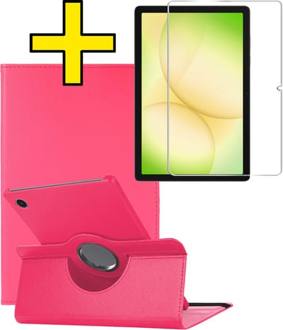 Hoes - Geschikt voor Samsung Galaxy Tab A11 Plus - Met Screenprotector - 360 Graden Draaibare Hard Cover Case - Tablet Hoesje Draaibaar - Donkerroze
