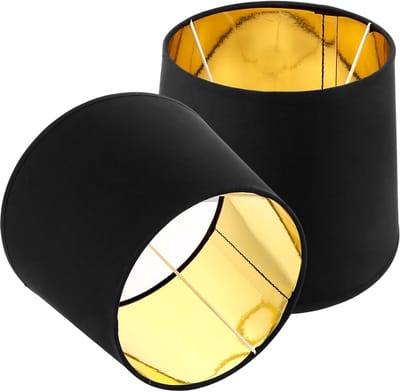 Lampshade voor Tafellampen Set van 2, Stijlvolle Zwarte Gouden Stoffen Lampenkappen, Geschikt voor E14 Fitting, 21 x 16 x 16.5 cm