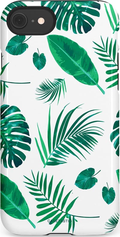 Casetastic Hoesje Geschikt voor Apple iPhone 7/8/SE - Stijlvolle Beschermende Duo-layer Case - Groene Witte Jungle Bladeren Print