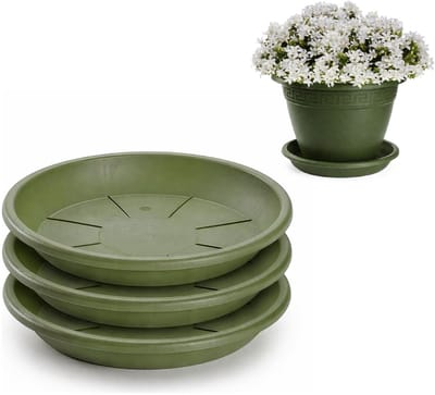 Plasticforte plantenpot onder schotel / opvang schaal - 3x - groen - dia 28 cm - Kunststof - voor een pot met dia 35/40 cm