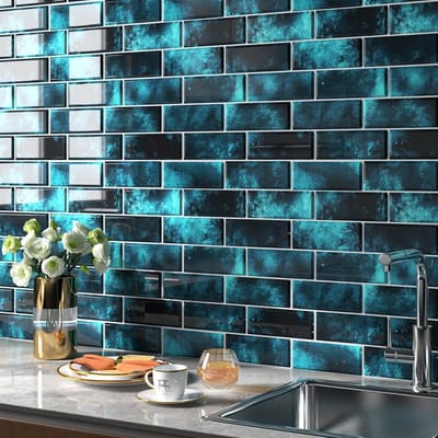 30x30CM Zelfklevende Tegels voor Keuken Achterwand - Wasbare Donkerblauwe Wandstickers, Waterproof 3D Tegelstickers voor Muurdecoratie en Keukenrenovatie