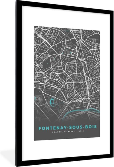 Fotolijst incl. Poster - Fontenay-sous-Bois - Frankrijk - Stadskaart - Plattegrond - Kaart - 80x120 cm - Posterlijst