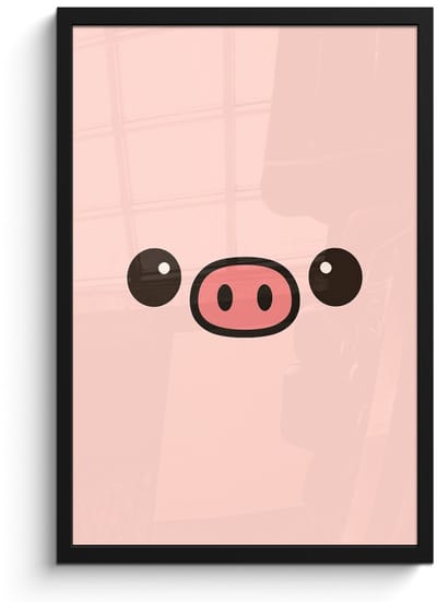 Poster in lijst - Fotolijst 40x60 cm - Posters - Varken - Roze - Minimalistisch - Posterlijst zwart - Decoratie - Wanddecoratie woonkamer - Muurdecoratie slaapkamer