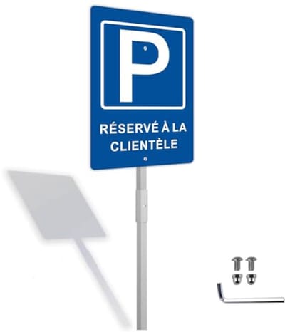 Gereserveerd Parkeerbord voor Klanten met Grondpen - 300 x 200 mm, Alu-Metaal, Reflecterend en UV-Bestendig