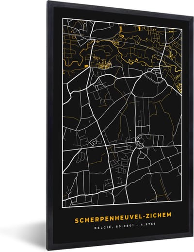 Fotolijst incl. Poster - Scherpenheul-Zichem - Goud - Stadskaart - Plattegrond - Kaart - 40x60 cm - Posterlijst