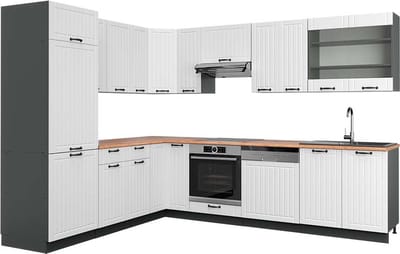 Vicco Hoekkeuken Fame-Line, Wit Landhuis/Antraciet, 287 x 227 cm, WB Eik