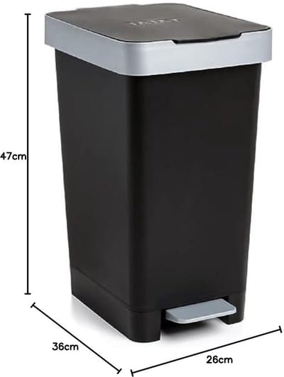 Smart Pedal Bin 25 L - Retractable Pedal, Polypropylene, BPA-Free, Black