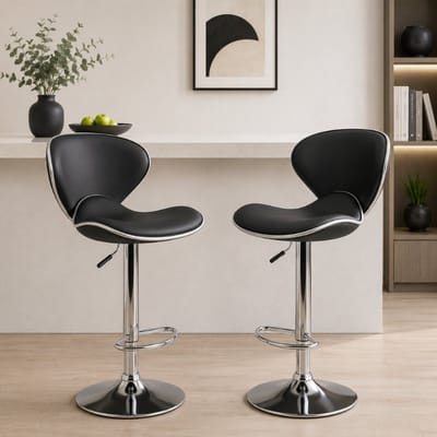 Aashly Barkruk Set van 2 – Verstelbare Kunstleren Barstoelen met Rugleuning & Voetensteun – Moderne Keukenkrukken voor Keukeneiland en Bar