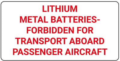 Lithium-metal batteries forbidden sticker 100 x 50 mm