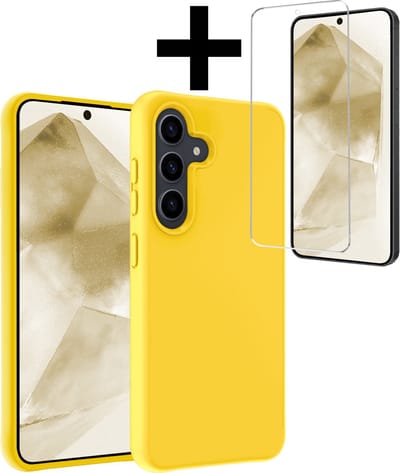 Hoesje - Met Screenprotector - Geschikt voor Samsung Galaxy A55 - Sterk & Shockproof - Back Cover - Siliconen Case - Telefoon Hoes - Telefoonhoesjes - Geel