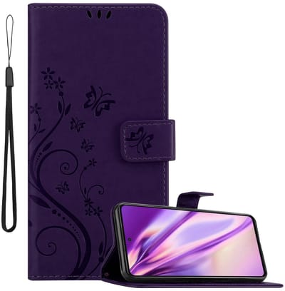 Cadorabo Hoesje geschikt voor Samsung Galaxy A52 (4G / 5G) / A52s in BLOEMEN DONKER PAARS - Beschermhoes in bloemmotief met magnetische sluiting, standfunctie en kaartsleuven Book Case Cover Etui