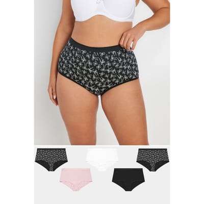 Yours 5 Pack Tailleslips Van Katoenmix Met Strikontwerp In Zwart/Roze Size 54-56