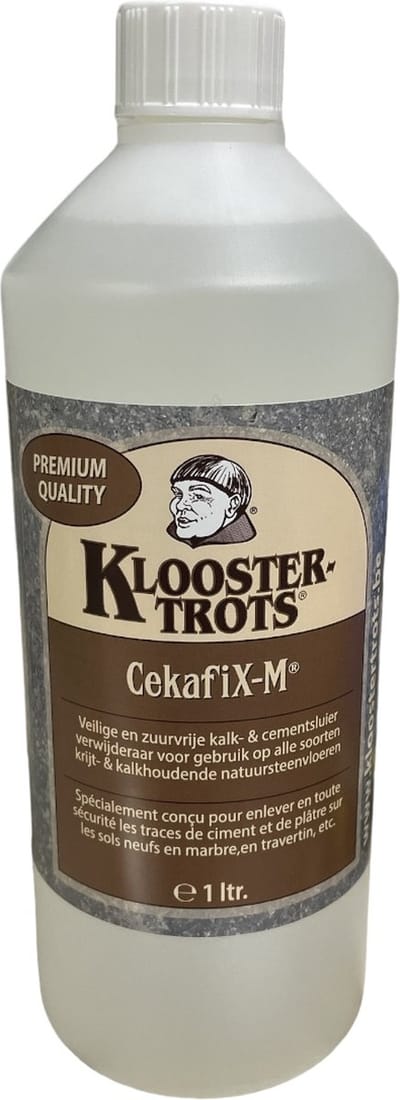 KloostTrots Cekafix M - Zuurvrij vleilige kalk & cementsluier verwijderaar voor nieuwe marmer, travertin en granieten vloeren - inhoud : 1 L - Prijs per stuk