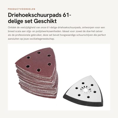 Dailygoods- Schuurpads 61-delige set - Schuurpapier driehoek 90 mm - Houder voor oscillerende gereedschappen - Multifunctioneel - Slijtvast en duurzaam - Geschikt voor algemeen slijpen en polijsten