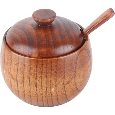 1 Stuk Massief Hout Kruidenpotje Kruidenpot Suikerpot met Lepel en Deksel voor Keukengereedschap