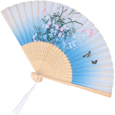 Pioenbloem Vouwventilator Handgemaakt Unieke Bloemen Vouwbare Handventilator voor Decoratie Dans Cadeau2 Blauw gray