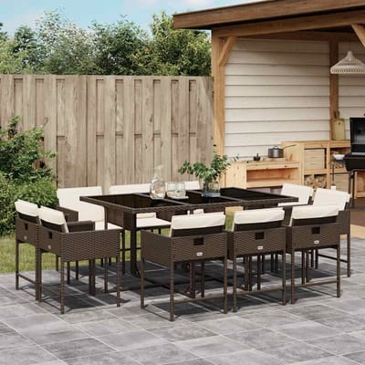 vidaXL - 11-delige - Tuinset - met - kussens - poly - rattan - bruin
