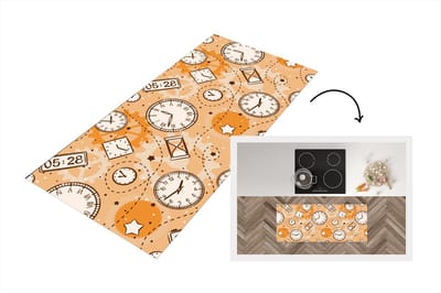 Keukenloper - Loper keuken - Patronen - Klok - Zandloper - 120x50 cm - Keukenloper vinyl