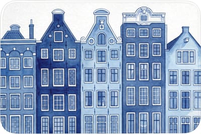 WC mat 90x60 cm - Antislip - Aquarel - Grachtenpanden - Delfts - Blauw - Toiletmat - Vloermat - Douchemat - Toilet tapijt - Toiletmatten