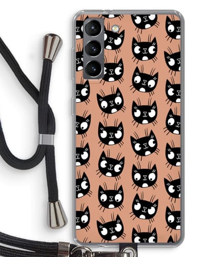 Case Company® - Hoesje met koord geschikt voor Samsung Galaxy S21 hoesje met Koord - Kat - Telefoonhoesje met Zwart Koord - Bescherming aan alle Kanten en Over de Schermrand