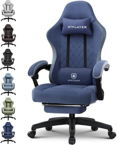 GTPLAYER - Gamingstoel Ergonomisch - Met Veerzitkussen en Voetensteun - Blauw