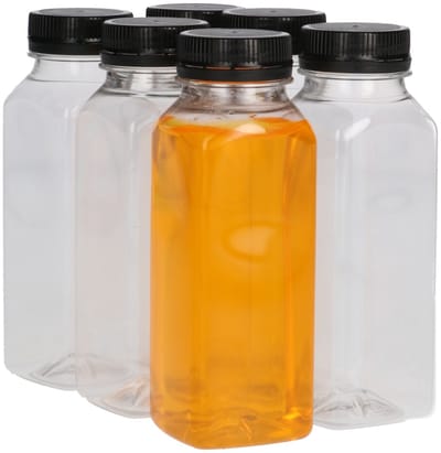 6 x Sapfles Plastic 125 ml - Vierkant - PET Flessen met Dop Zwart- PET Kunststof BPA-vrij - Plastic Flessen Navulbaar - Met Dop - Lege Flessen - 6 stuks
